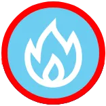 Icon With A White Flame Inside A Blue Circle, Bordered By A Red Ring.