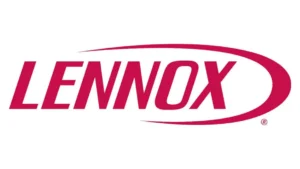 Red Lennox Logo With An Oval Swoosh Around The Word.