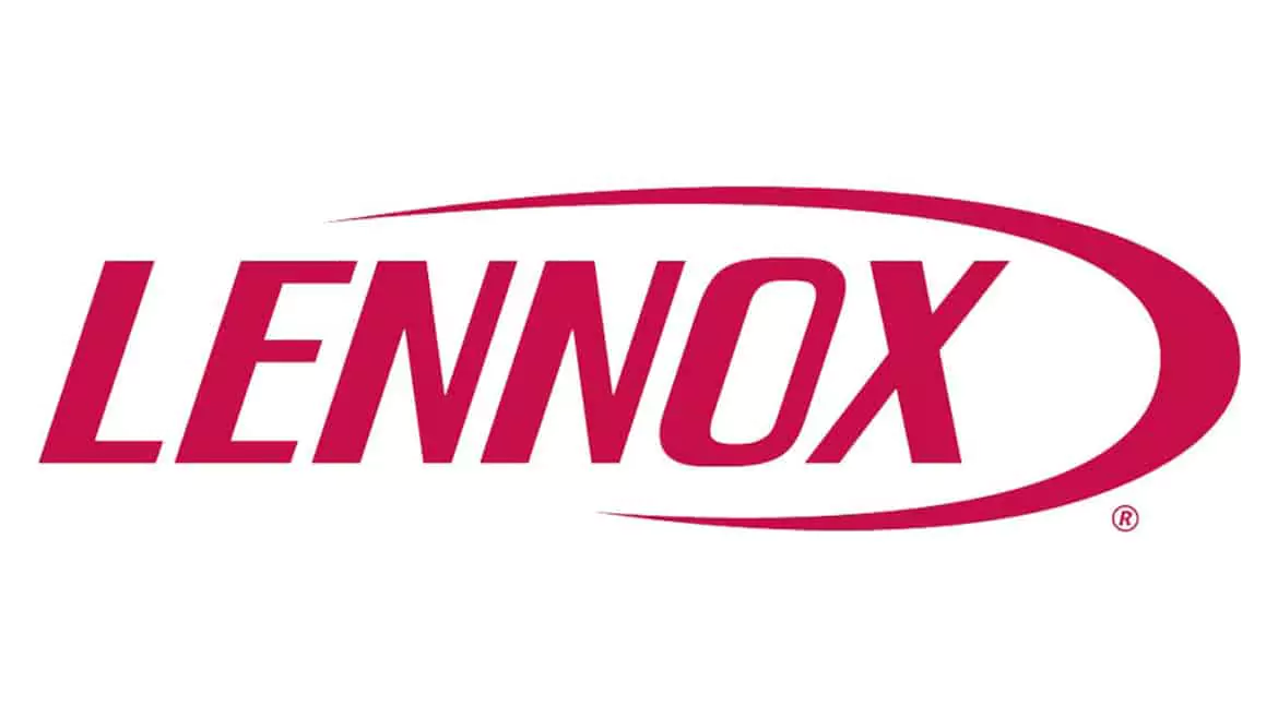 Red Lennox Logo With An Oval Swoosh Around The Word.