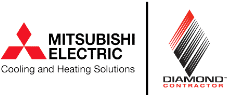 Logo Of Mitsubishi Electric Cooling And Heating Solutions Next To The Diamond Contractor Logo.