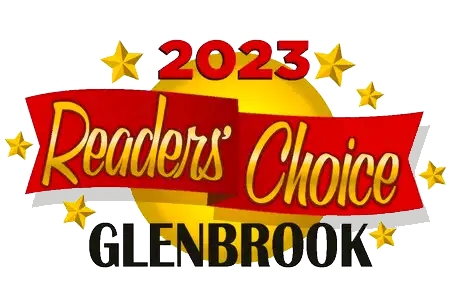 2023 Reader'S Choice Award Logo For Glenbrook, Featuring A Red Banner, Yellow Stars, And Gold Accents.