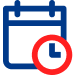 A Blue And Red Icon Of A Calendar With A Clock Overlay, Symbolizing Efficient Scheduling And Time Management, Crucial For Exceptional Customer Service.