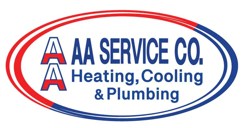 Logo Of Aa Service Co. With Text: &Quot;Aa Service Co. Heating, Cooling &Amp; Plumbing&Quot; In Blue And Red, Featuring Circular Design Elements.