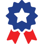 A Blue Award Ribbon With A Star In The Center And Red Tails Hanging Below.