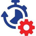 Blue Circular Arrows With A Red Gear Icon In Front, Symbolizing Process Or System Updates And Automation.