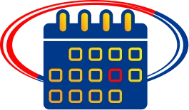 A Stylized Blue Calendar Icon With Yellow Squares And A Single Red Square, Encircled By Red And Blue Curved Arrows.