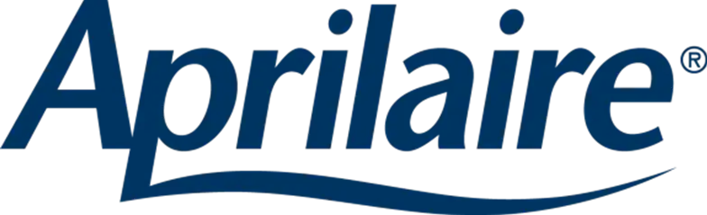 The Image Shows The Aprilaire Logo With The Brand Name In Dark Blue, Featuring A Wavy Line Under The Letters &Quot;Aire.