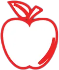 A Simple Red Outline Drawing Of An Apple With A Leaf On Top, Set Against A Transparent Background—Perfect For An About Us Page Or Educational Materials.