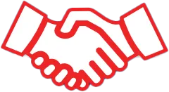 Illustration Of Two Hands Shaking, Outlined In Red, Symbolizing Agreement Or Partnership—Perfect For Representing An About Us Section.
