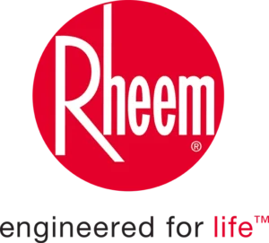 Rheem Logo Featuring The Brand Name In White Text On A Red Oval Background, With A Black And Gray Border, As Seen On Aa Service Heating And Cooling Systems.