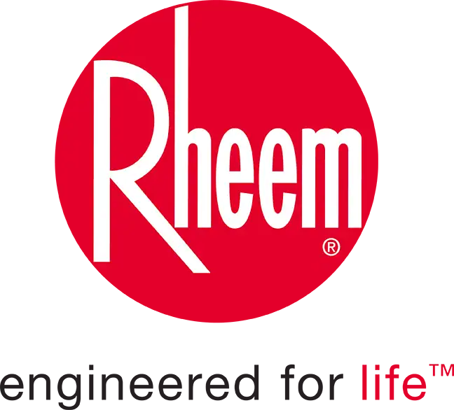 Rheem Logo Featuring The Brand Name In White Text On A Red Oval Background, With A Black And Gray Border, As Seen On Aa Service Heating And Cooling Systems.