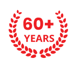 Red Text &Quot;60+ Years&Quot; Is Centered Within A Red Laurel Wreath On A White Background, Celebrating Over 60 Years Of Trusted Aa Service.